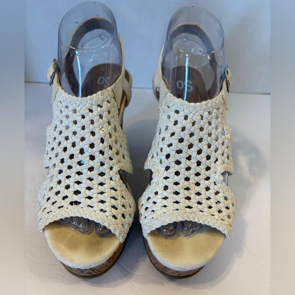 Sonoma Taffy white woven open toe wedge cork heel sandals size 8M